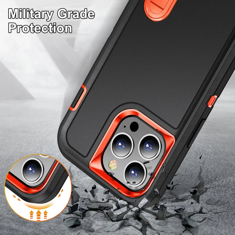 2024 Hybrid Military Grade Defender Protection Case for iPhone 16 15 14 Pro Max 13 12 11 XS XR X 8 7 6 Plus Kickstand Body Cover