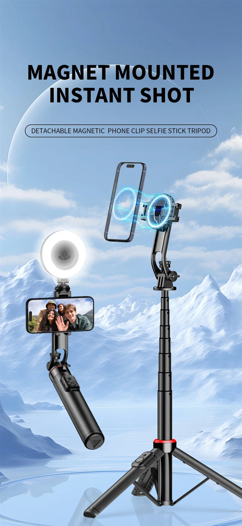 FANGTUOSI 2025 New Magnetic Selfie Stick Tripod with Remote For Cellphone For iPhone 14 13 12 Pro Max For HUAWEI XIAOMI SAMSUNG