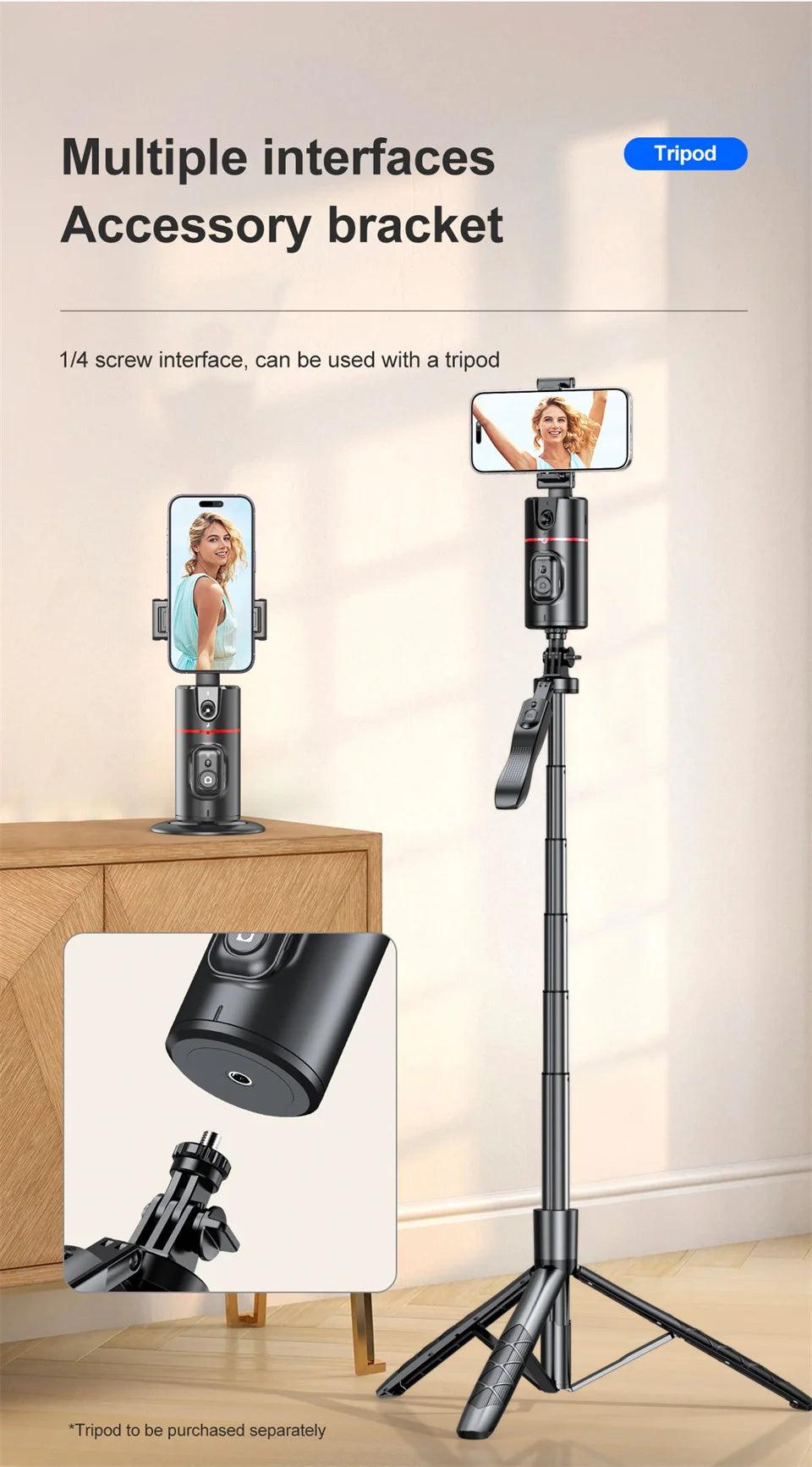 Face Tracking Gimbal tripod 360 Rotation 1.5M selfie stick and Light Stabilizer Selfie Desktop for Tiktok Smartphone