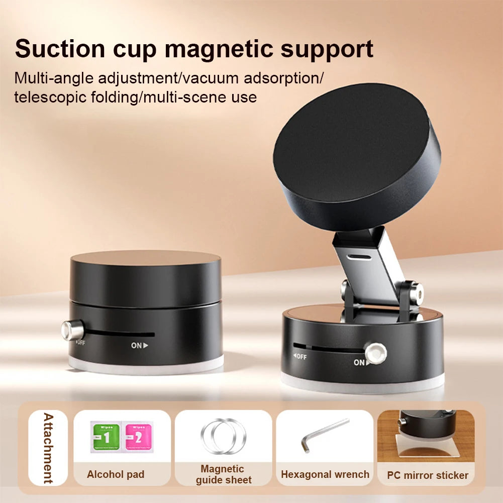 Foldable Magnetic Vacuum Car Phone Holder 360° Adjustable Double Side Suction Cup Car Navigation Bracket for iPhone 16 15 Xiaomi