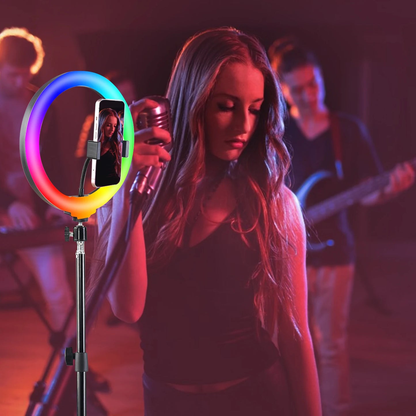 10 Inch RGB Ring Light, Color Temperature Dimmer Control, USB Power Supply, with Tripod and Phone Clip for Photo Selfie, Video