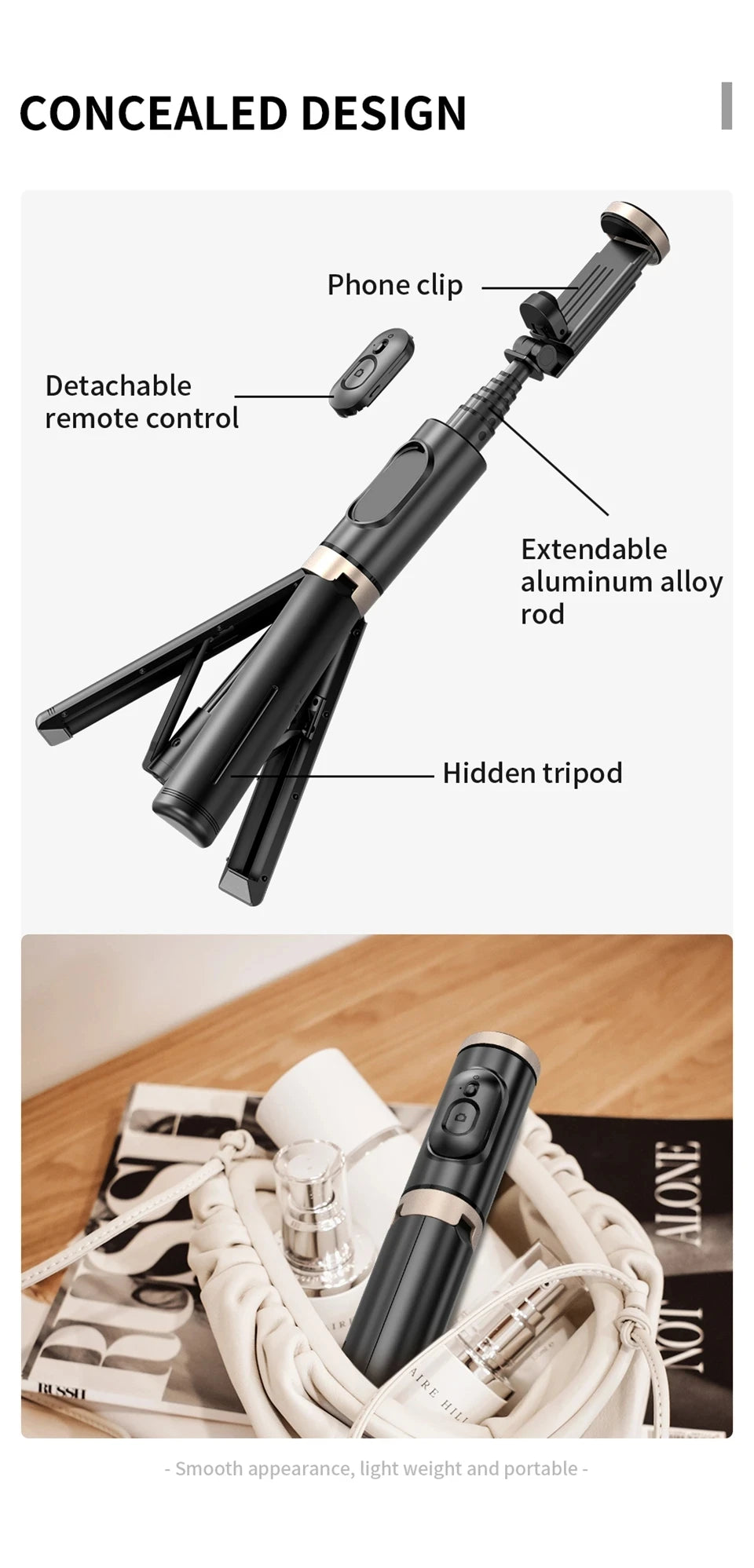 FGCLSY 2024 Bluetooth Selfie Stick & Tripod | Foldable Wireless Monopod with Remote Shutter for iPhone & Android Live Streaming & Photography