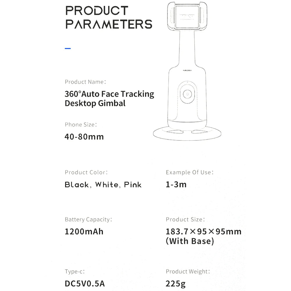 360° AI Smart Tracking Gimbal Stabilizer | Auto Face Recognition & Follow Mode | Handheld Selfie Stick for Smartphones