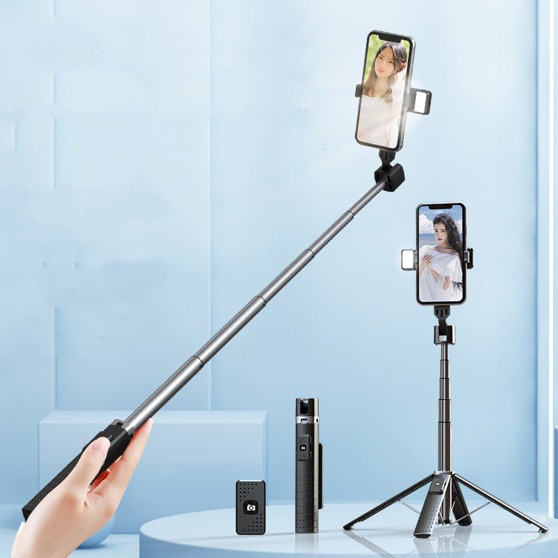 Upgraded Foldable Bluetooth Selfie Stick Extended Wireless Bluetooth Quadrupod with Double Fill Light Stick phone holder