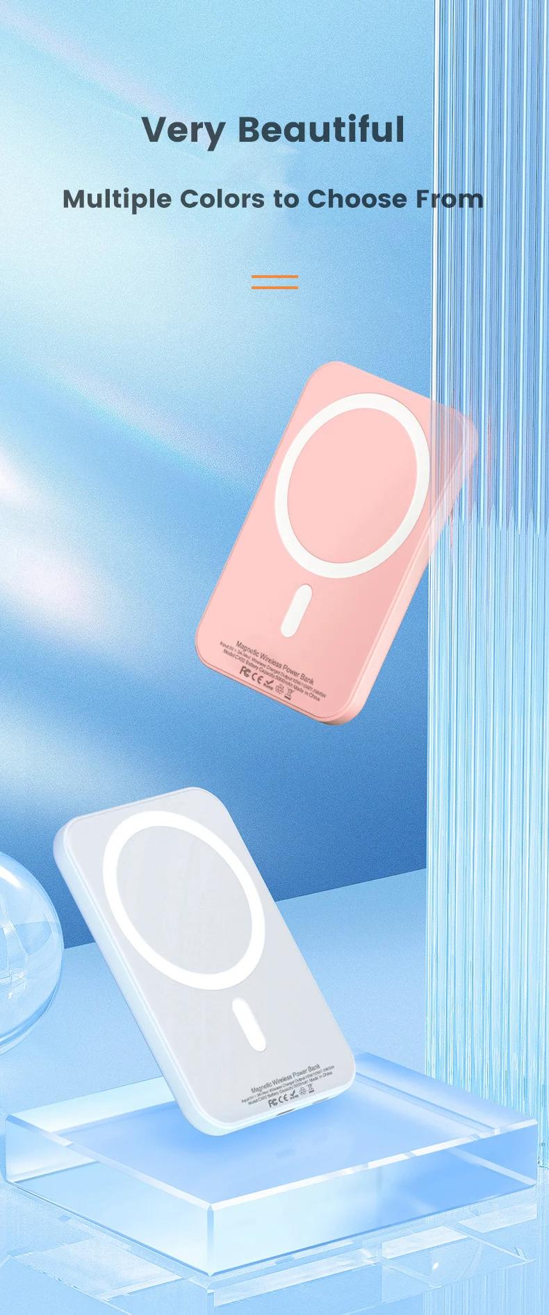 For MagSafe 5000/10000mAh magnetic wireless power bank, it is thin, light and portable, suitable for iPhone12-16 series fast cha
