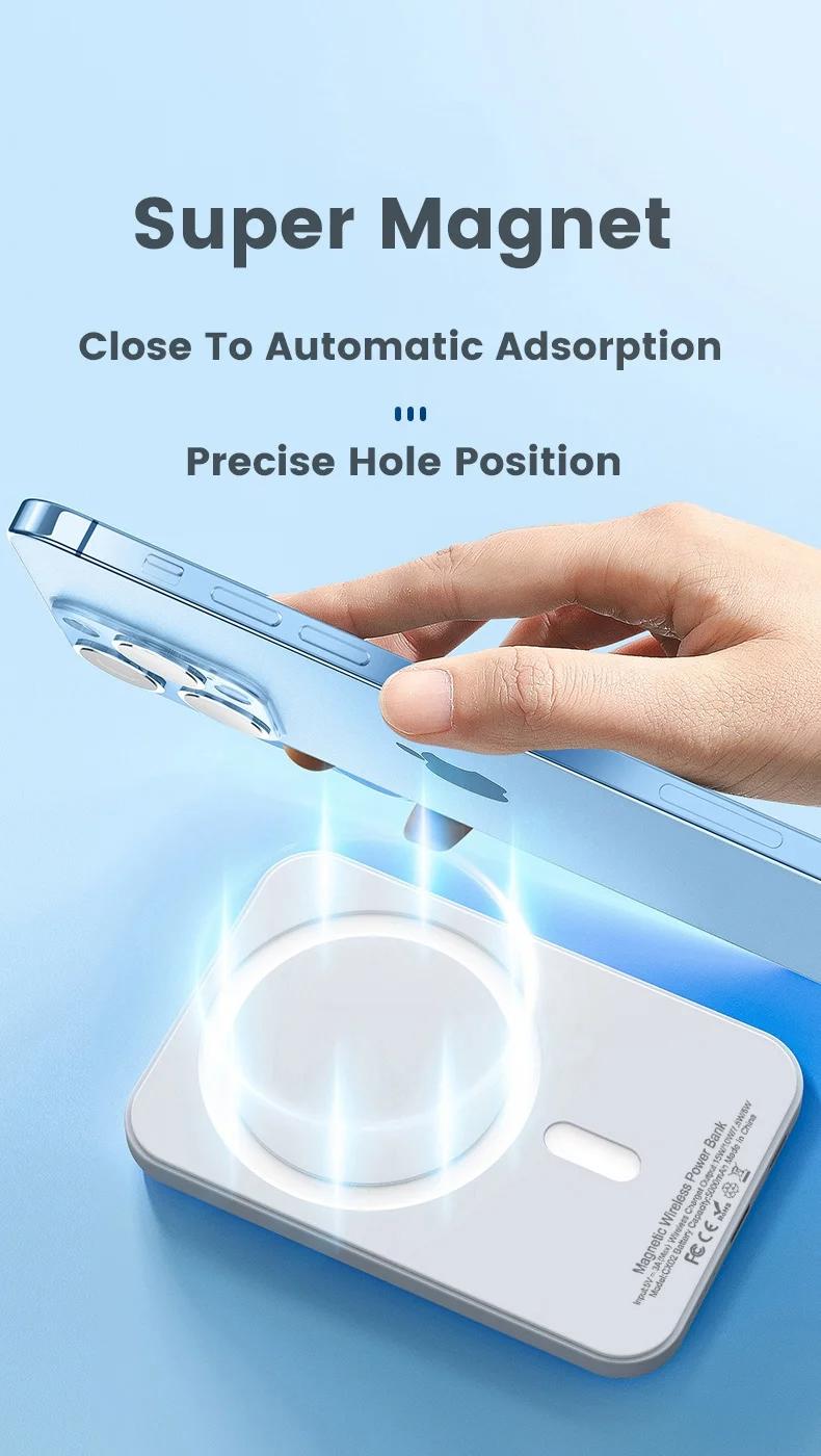 For MagSafe 5000/10000mAh magnetic wireless power bank, it is thin, light and portable, suitable for iPhone12-16 series fast cha
