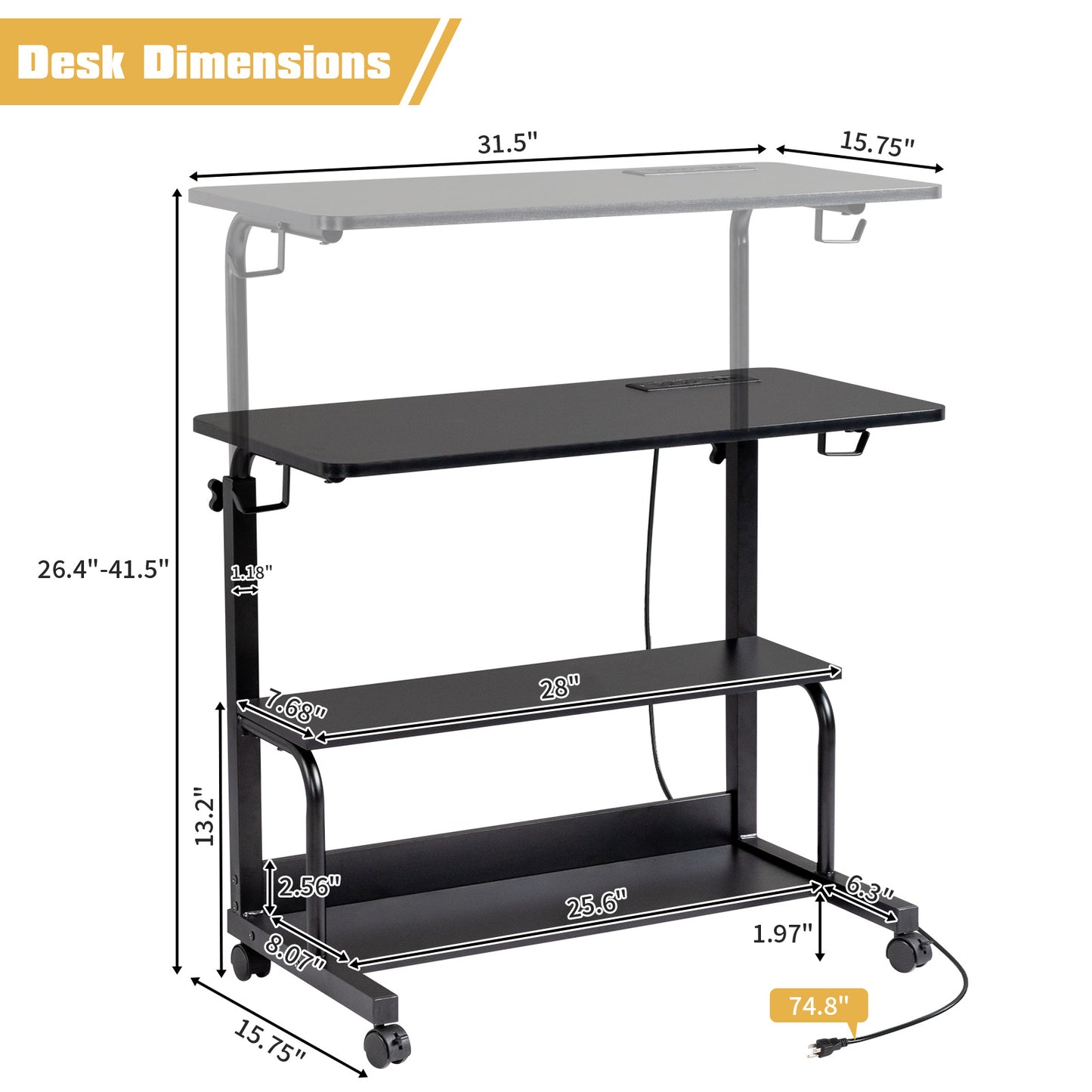 Adjustable Computer Desk with Charging Ports