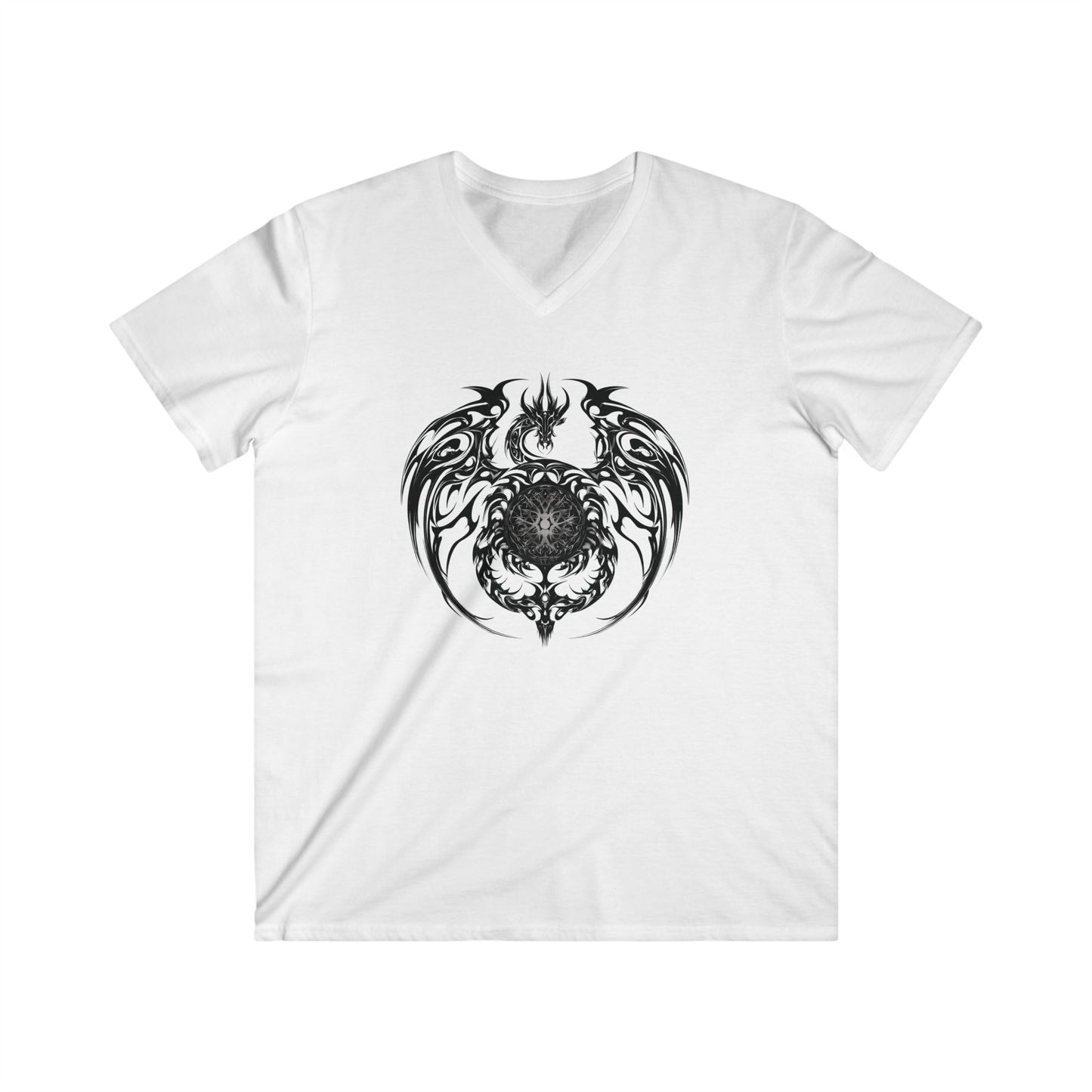 Men’s Fitted V-Neck T-Shirt – Tribal Abstract Dragon Circular Logo