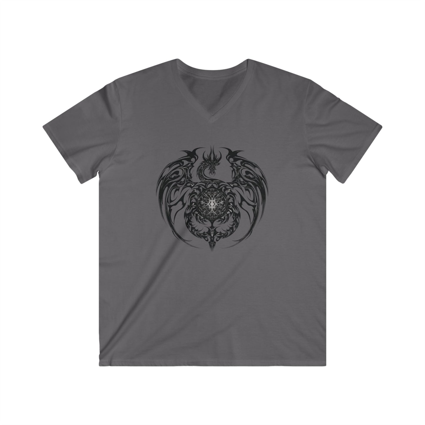 Men’s Fitted V-Neck T-Shirt – Tribal Abstract Dragon Circular Logo