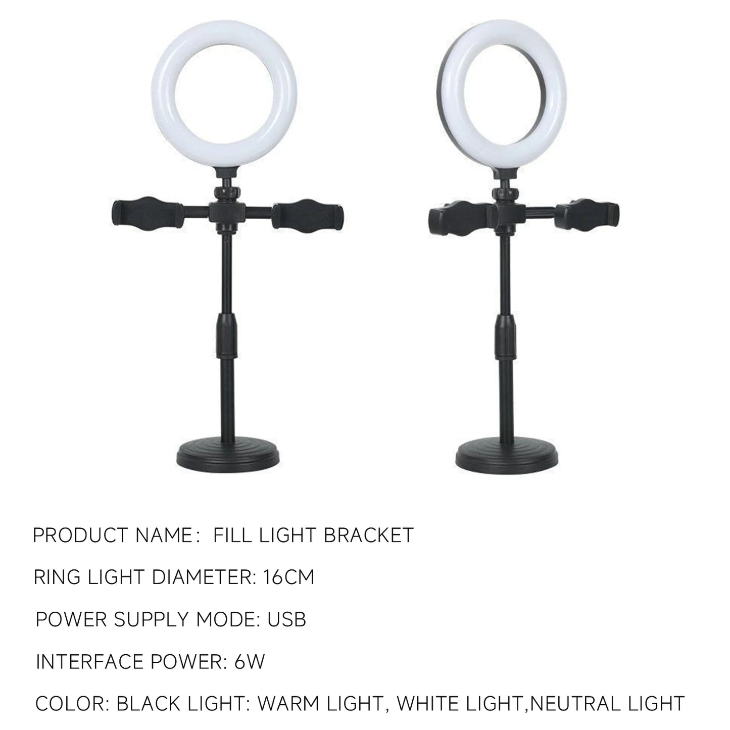 LED Selfie Ring Lighting Photographic double mobile phone stand Live TK platform multi-function photo with lighting stand