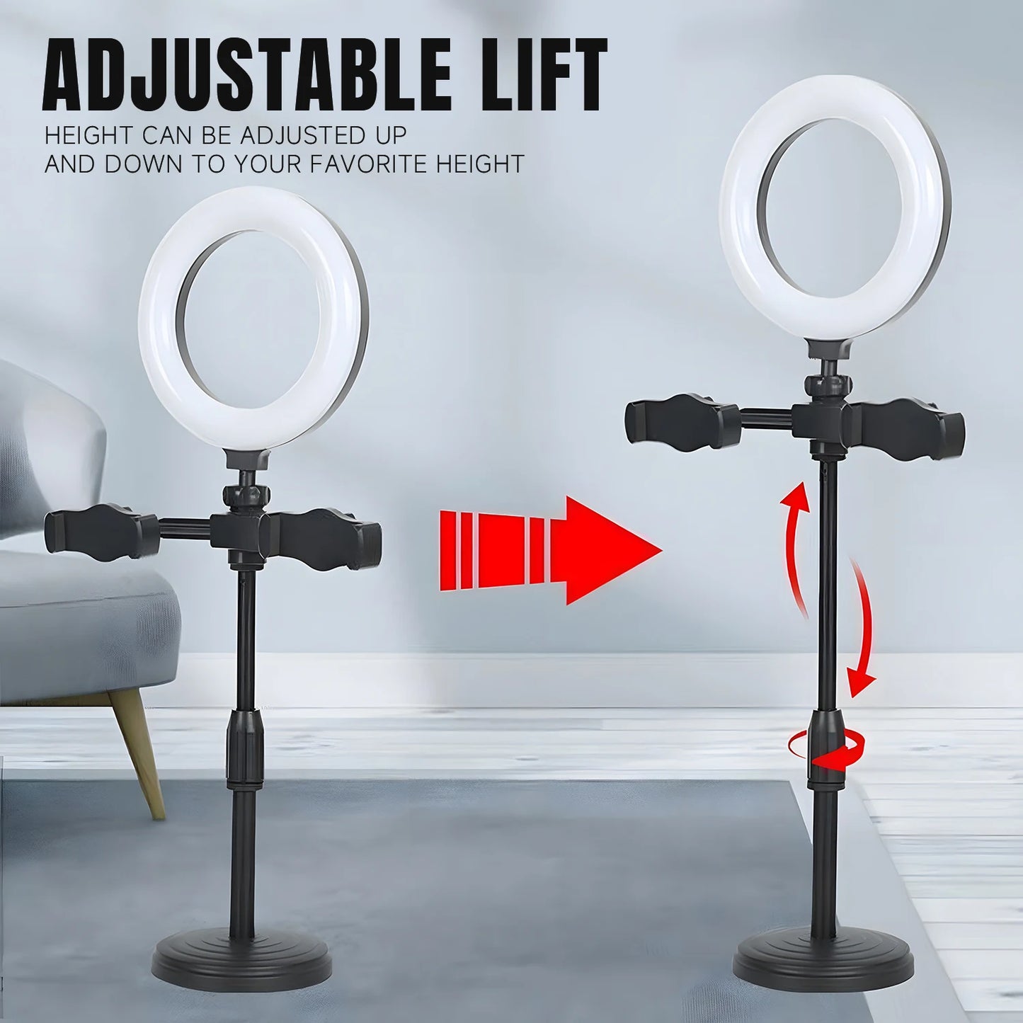 LED Selfie Ring Lighting Photographic double mobile phone stand Live TK platform multi-function photo with lighting stand