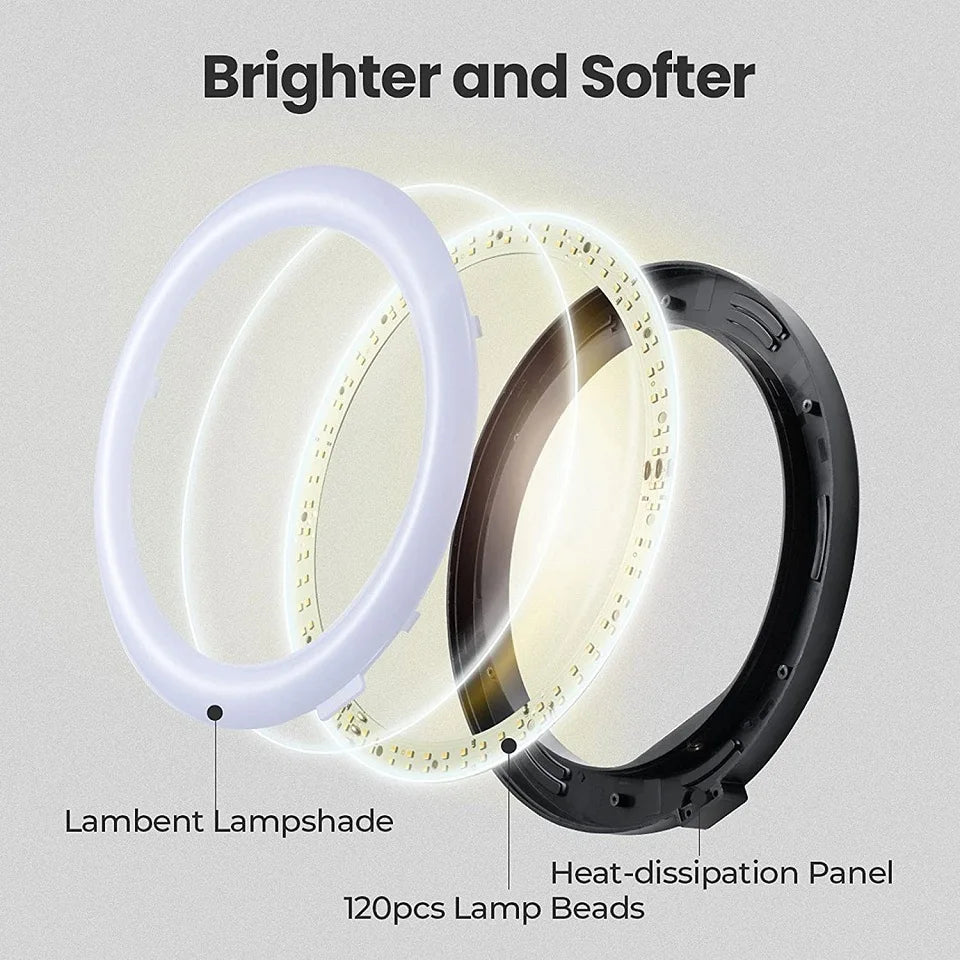 LED Selfie Ring Light with Tripod Stand – Dimmable Bi-Color 3200K-5600K