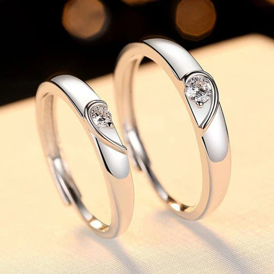 Silver heart diamond ring couple love wedding ring engagement diamond ring men and women marriage wedding heart