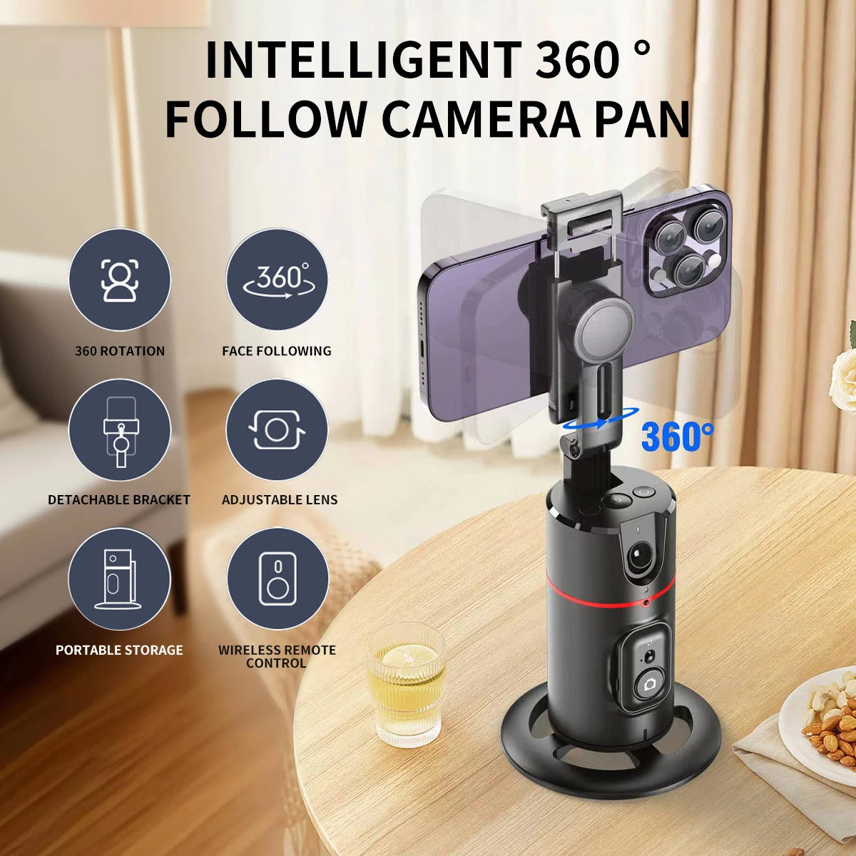 Selfieshow P02 AI Tracking Gimbal – 360° Rotation Automatic Face Tracking Stabilizer with Detachable Phone Clip & Remote