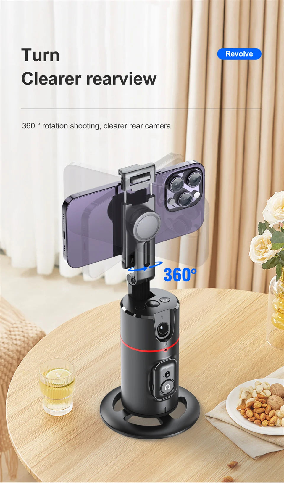 Face Tracking Gimbal tripod 360 Rotation 1.5M selfie stick and Light Stabilizer Selfie Desktop for Tiktok Smartphone