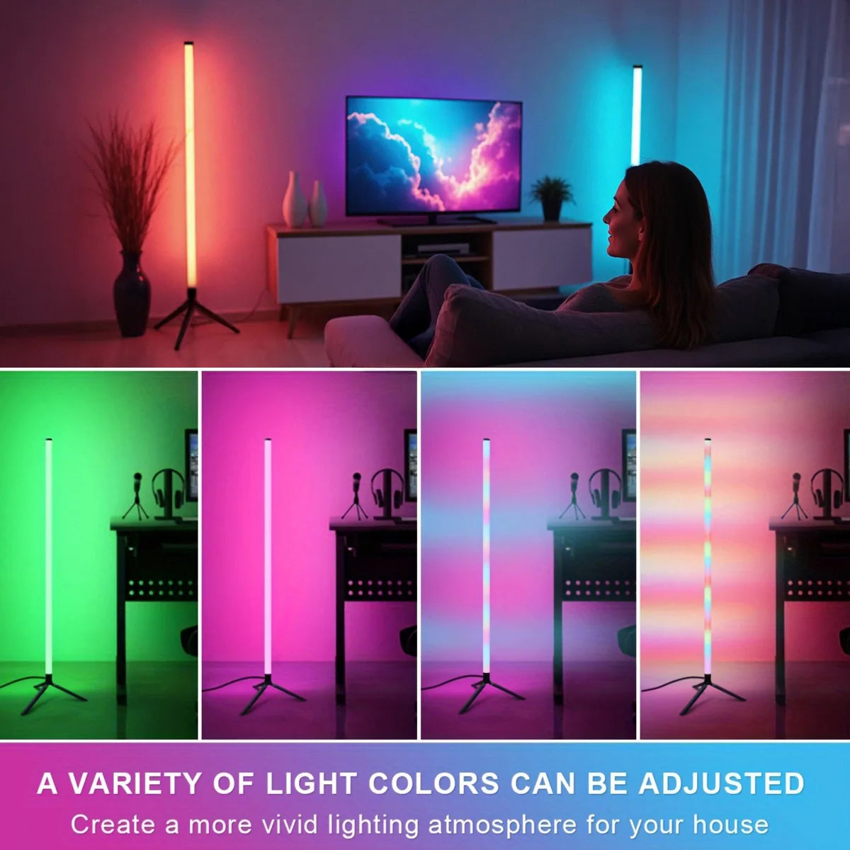 RGB wall floor atmosphere tube with light stand, USB-powered LED video light stick, DJ lighting, dance club and photography ligh
