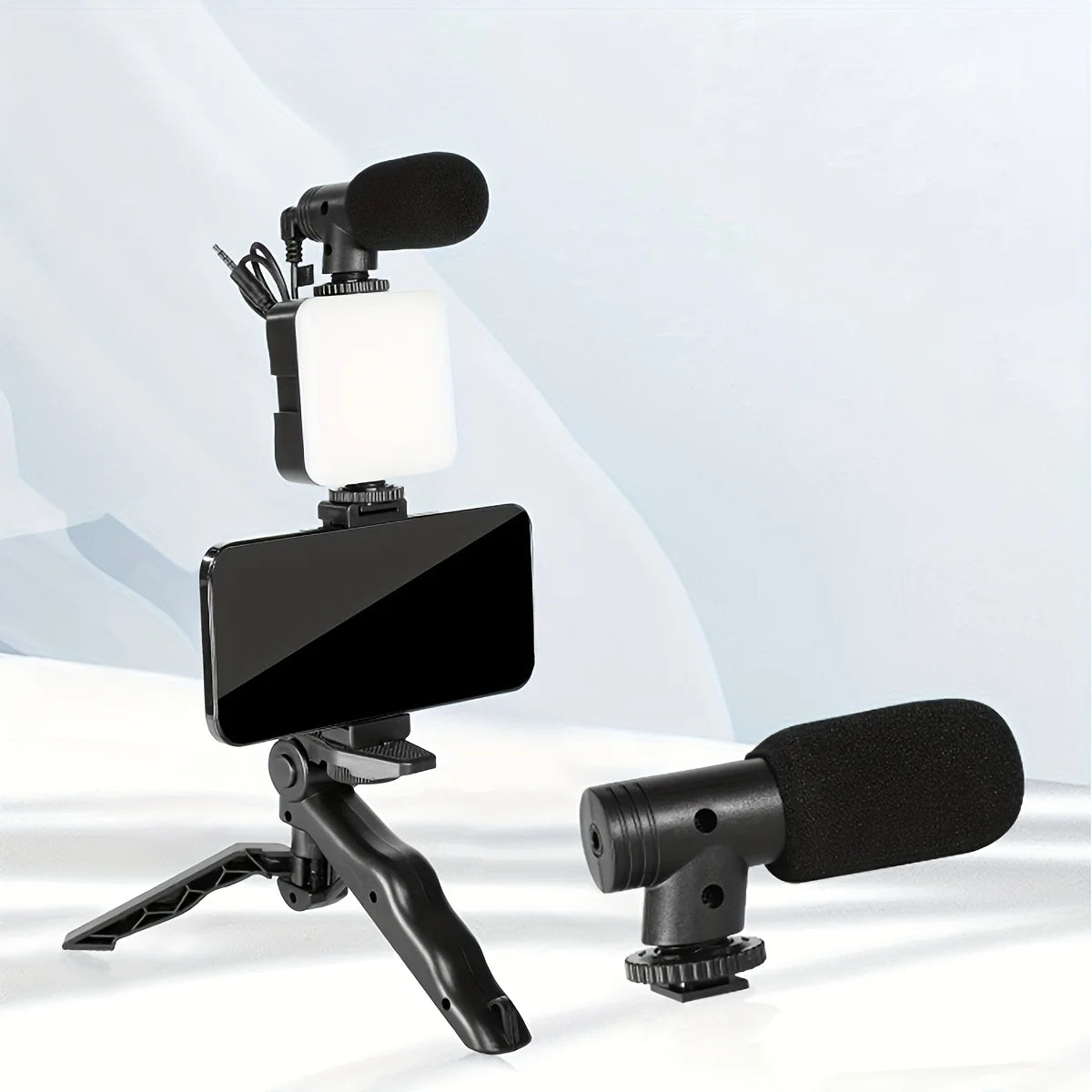 Smartphone Vlogging Kit LED Fill Light Tripod Stand Mini Microphone Set for TikTok Live Stream YouTube Video Recording