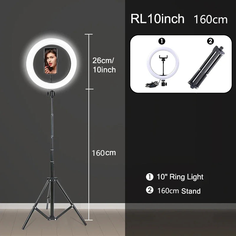 Selfie Ring Light 26 16 cm with Tripod Stand & Mobile Holder Photography Led Rim Of Lamp for Live Streaming Youtube Tiktok Video
