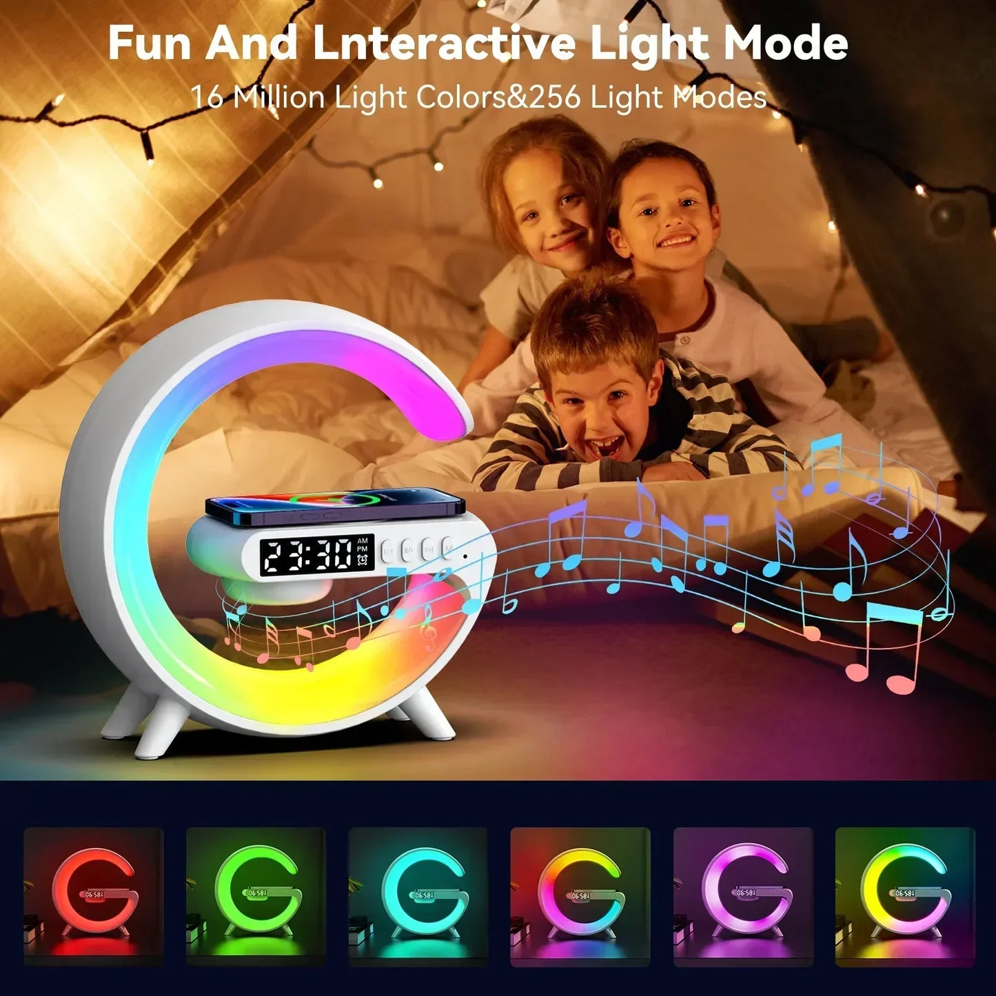 3-in-1 Wireless Charger Stand with Speaker & RGB Night Light