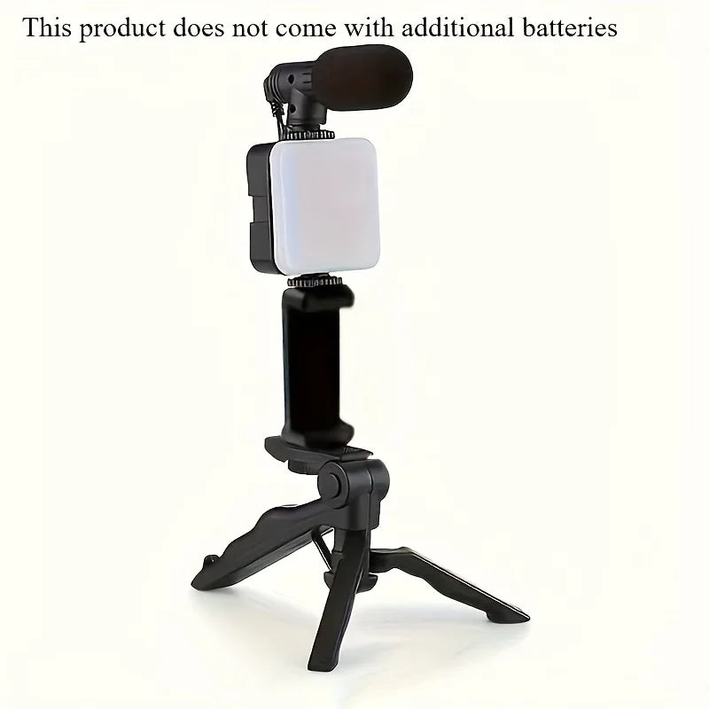Smartphone Vlogging Kit LED Fill Light Tripod Stand Mini Microphone Set for TikTok Live Stream YouTube Video Recording