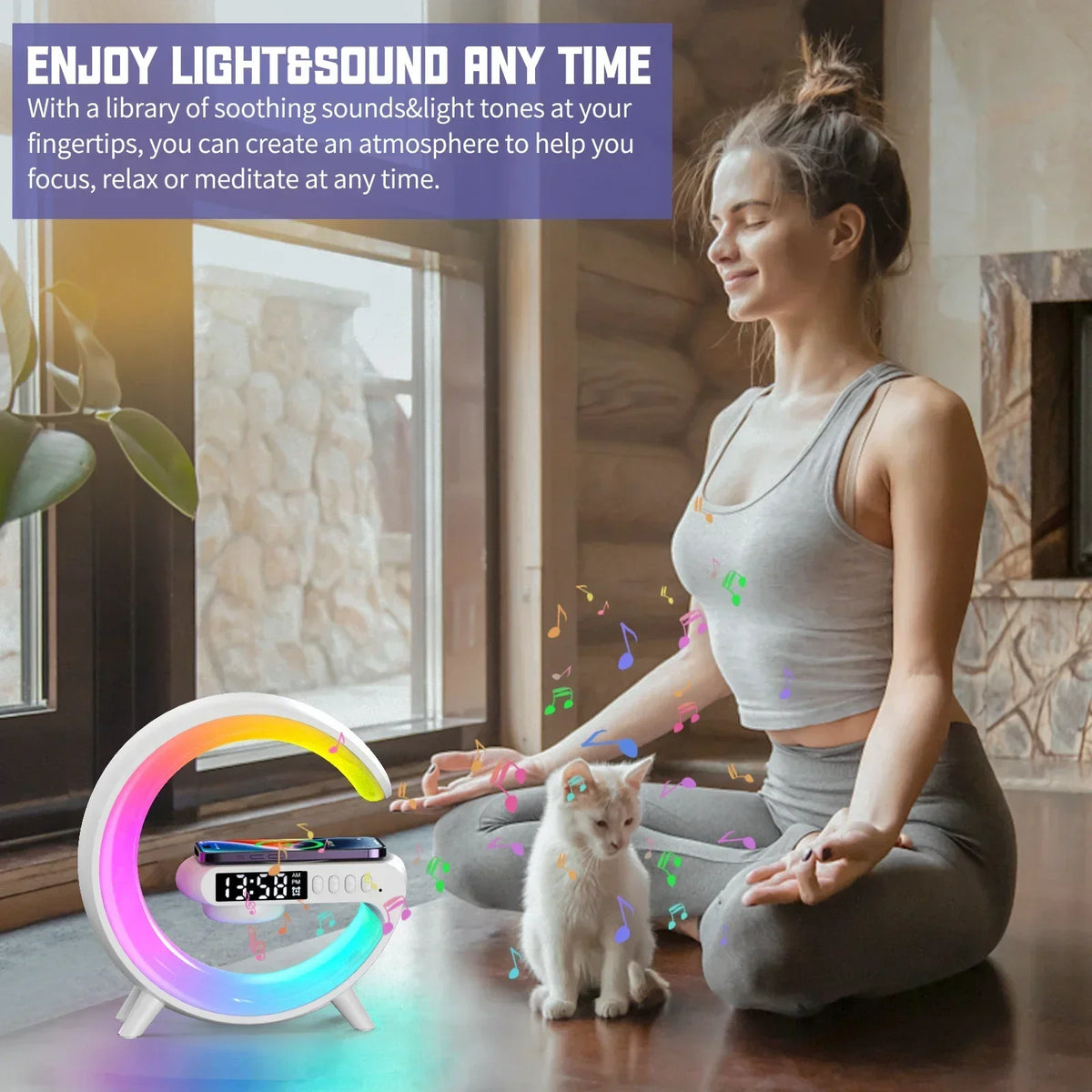 Wireless Charging Alarm Clock with Bluetooth Speaker & RGB Light