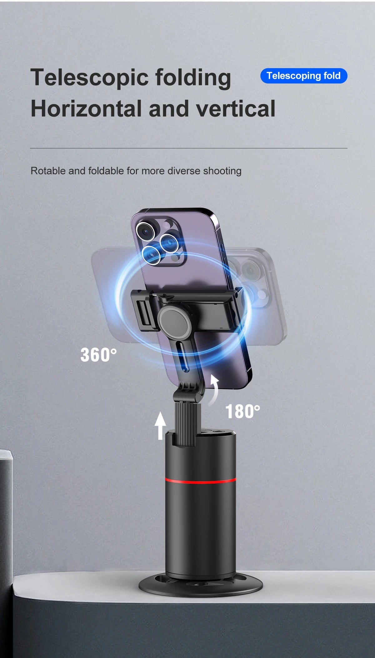 Selfieshow P02 AI Tracking Gimbal – 360° Rotation Automatic Face Tracking Stabilizer with Detachable Phone Clip & Remote