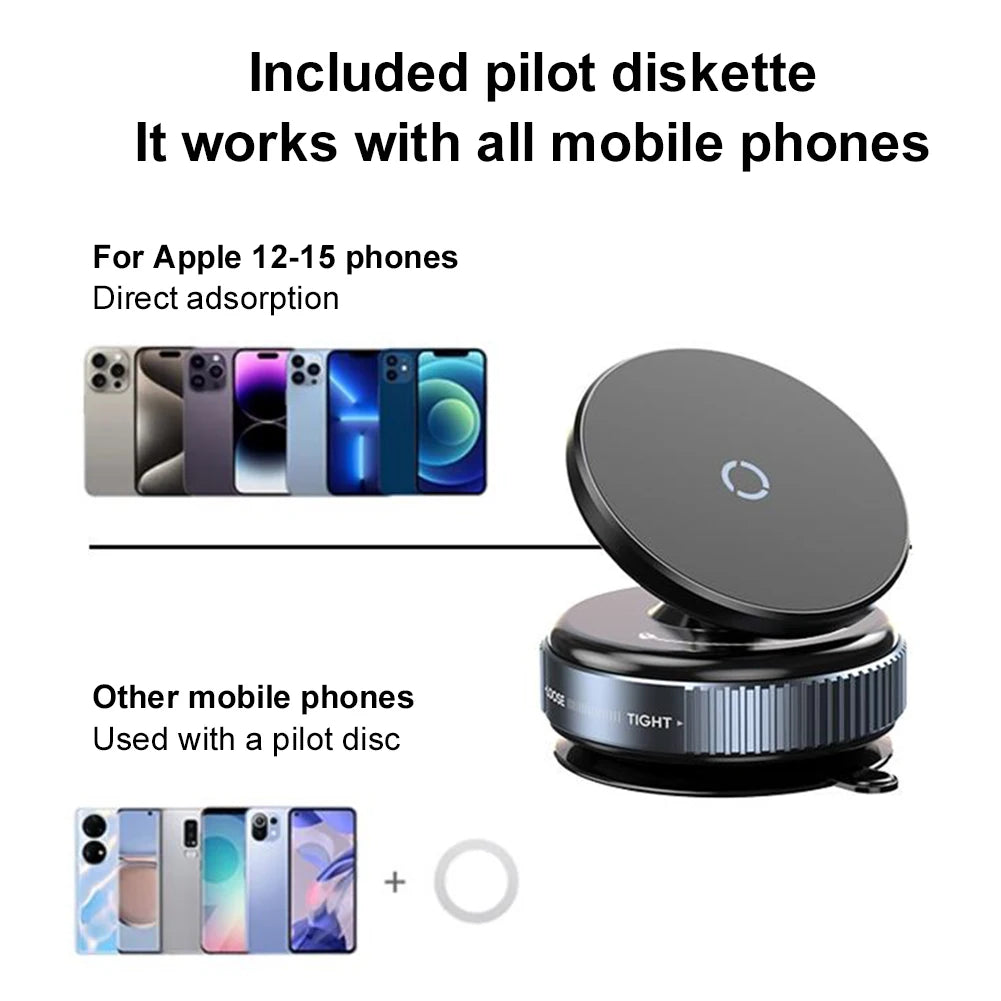 Magnetic Vacuum Car Phone Holder | 360° Rotating Suction Cup Mount | Strong Grip for iPhone & More