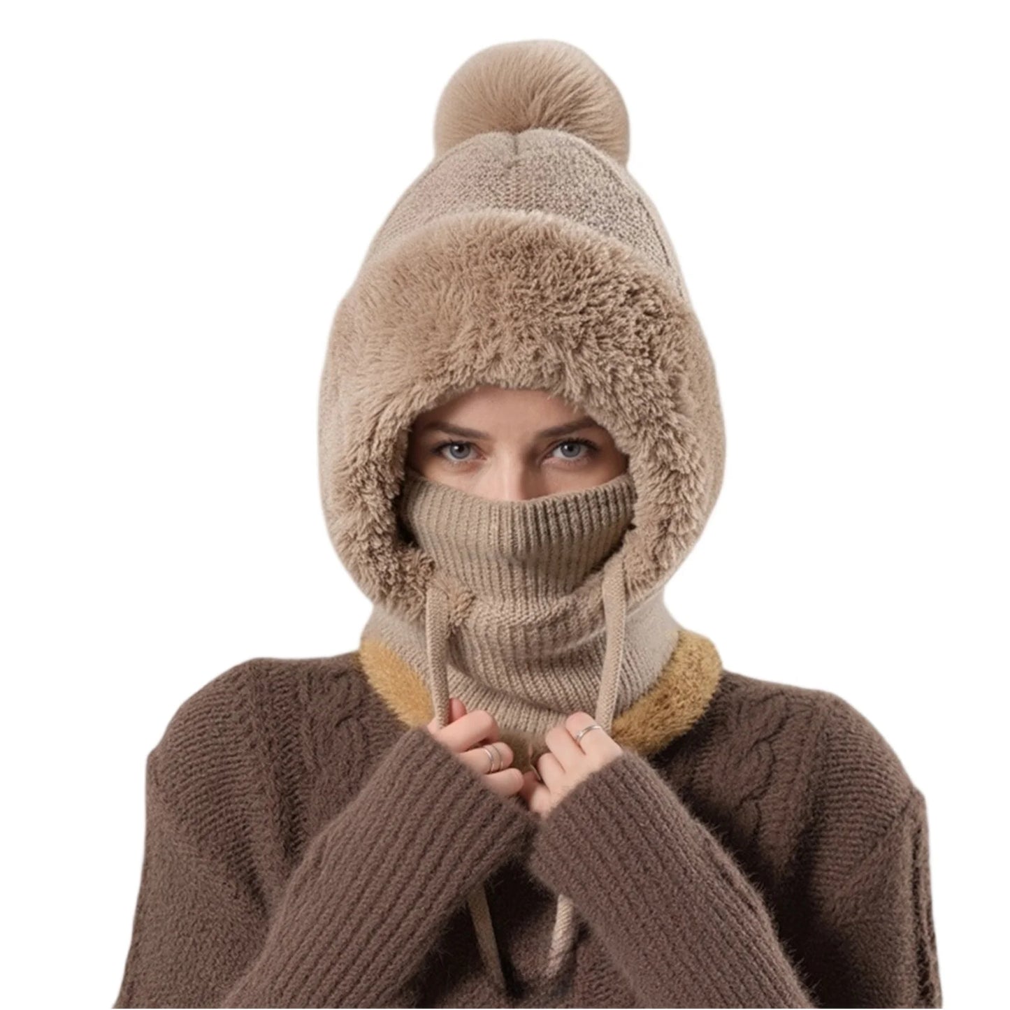 Women’s Knit Hat Scarf with Plush Insulation