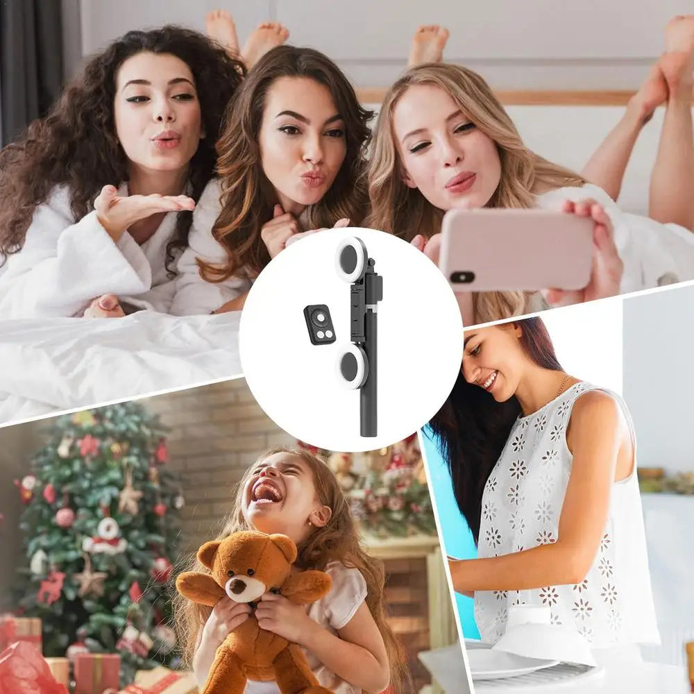6 In 1 Selfie Stick Tripod With 2 Lights 67Inch Height Wireless Remote Phone Tripod Stick Cell Phone Holder Travel Phone Tripod