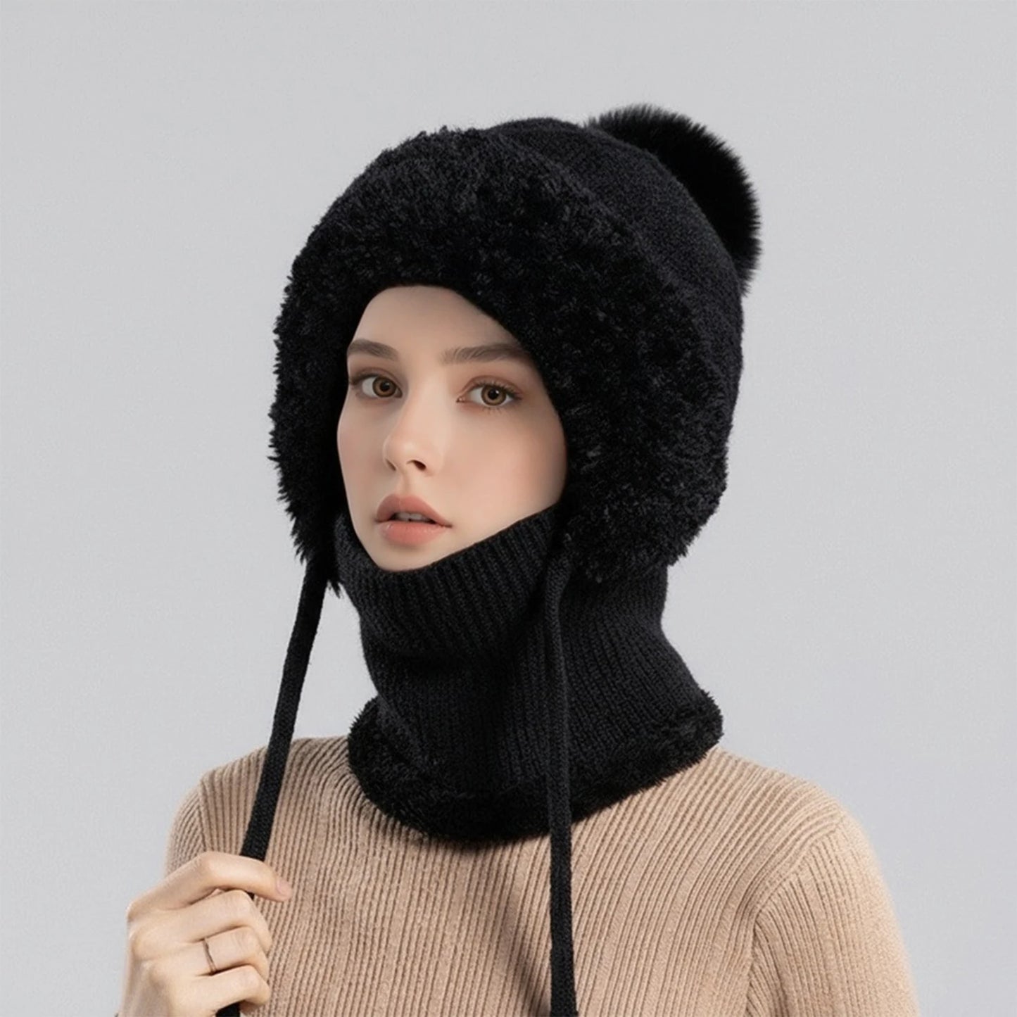 Women’s Knit Hat Scarf with Plush Insulation