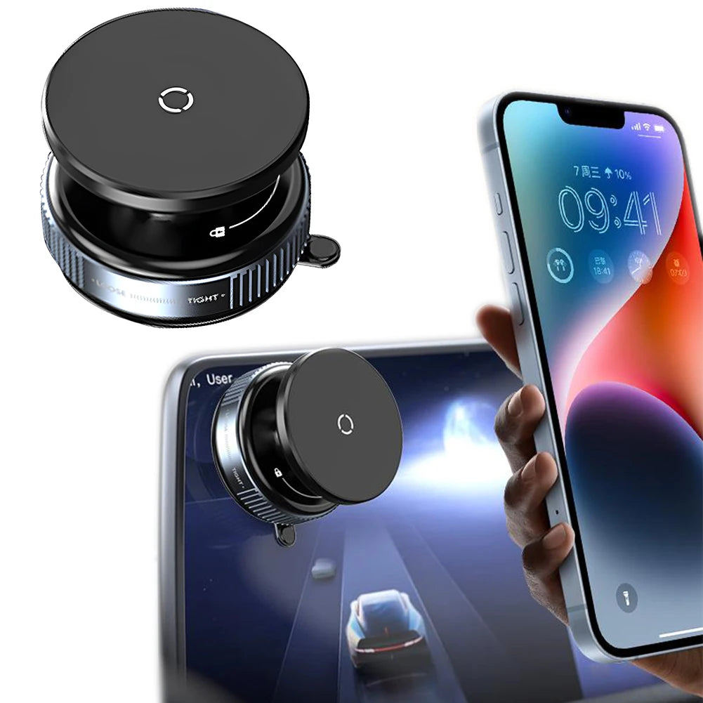 Magnetic Vacuum Car Phone Holder | 360° Rotating Suction Cup Mount | Strong Grip for iPhone & More