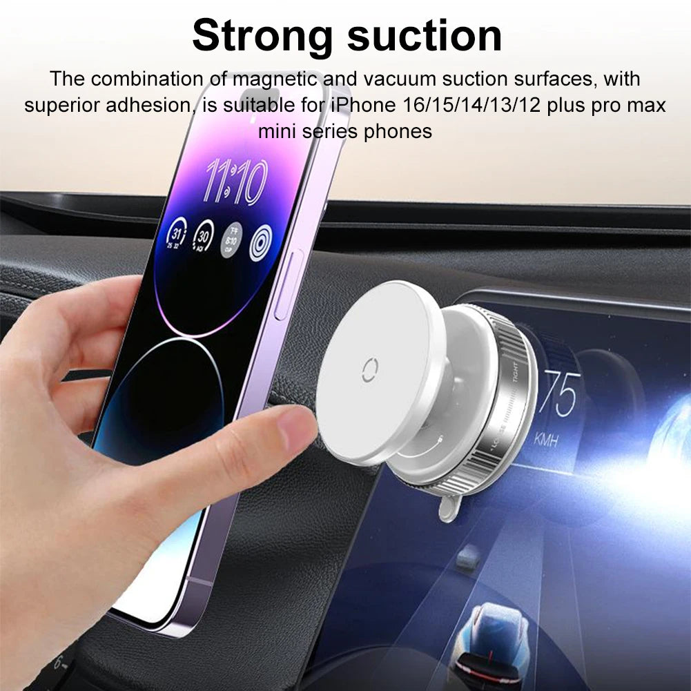 Magnetic Vacuum Car Phone Holder | 360° Rotating Suction Cup Mount | Strong Grip for iPhone & More