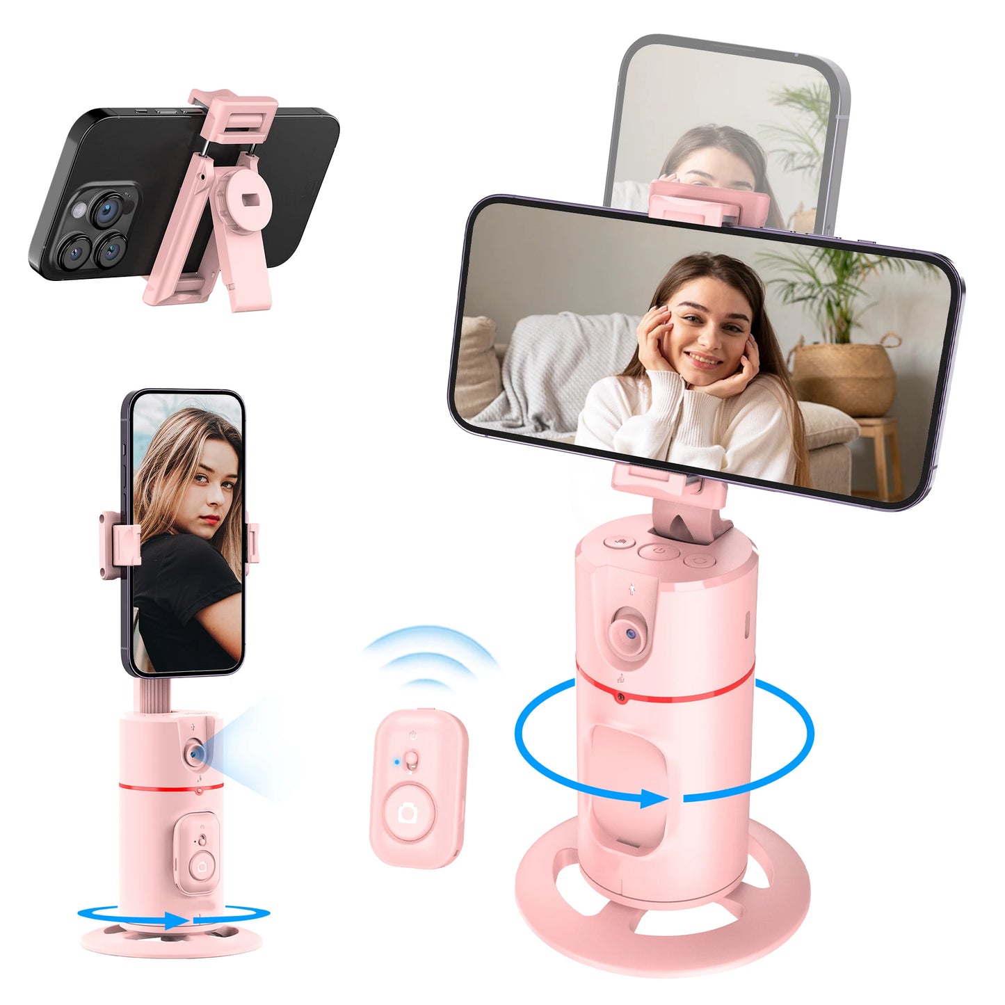 Selfieshow P02 AI Tracking Gimbal – 360° Rotation Automatic Face Tracking Stabilizer with Detachable Phone Clip & Remote