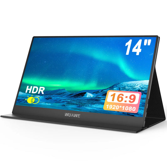 WUAWE 14" Portable Monitor 1080P | USB-C & HDMI | Travel Display for Laptop, Mac, Phone, PS5