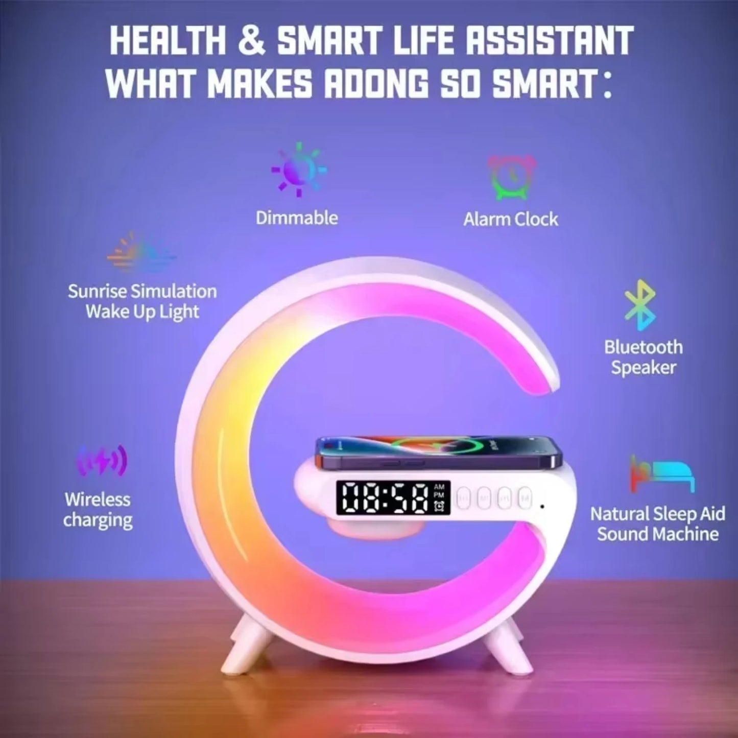 3-in-1 Wireless Charger Stand with Speaker & RGB Night Light