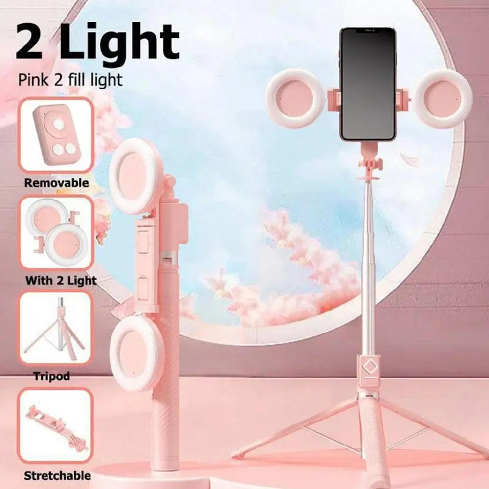6 In 1 Selfie Stick Tripod With 2 Lights 67Inch Height Wireless Remote Phone Tripod Stick Cell Phone Holder Travel Phone Tripod