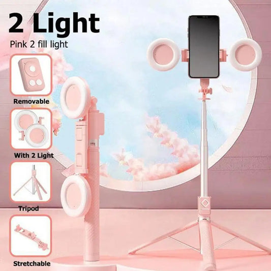 6 In 1 Selfie Stick Tripod With 2 Lights 67Inch Height Wireless Remote Phone Tripod Stick Cell Phone Holder Travel Phone Tripod