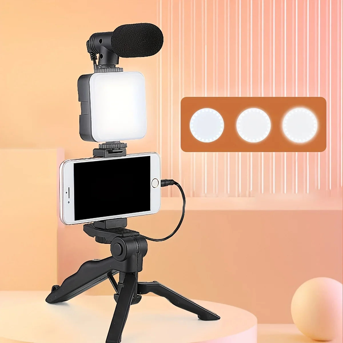 Smartphone Vlogging Kit LED Fill Light Tripod Stand Mini Microphone Set for TikTok Live Stream YouTube Video Recording