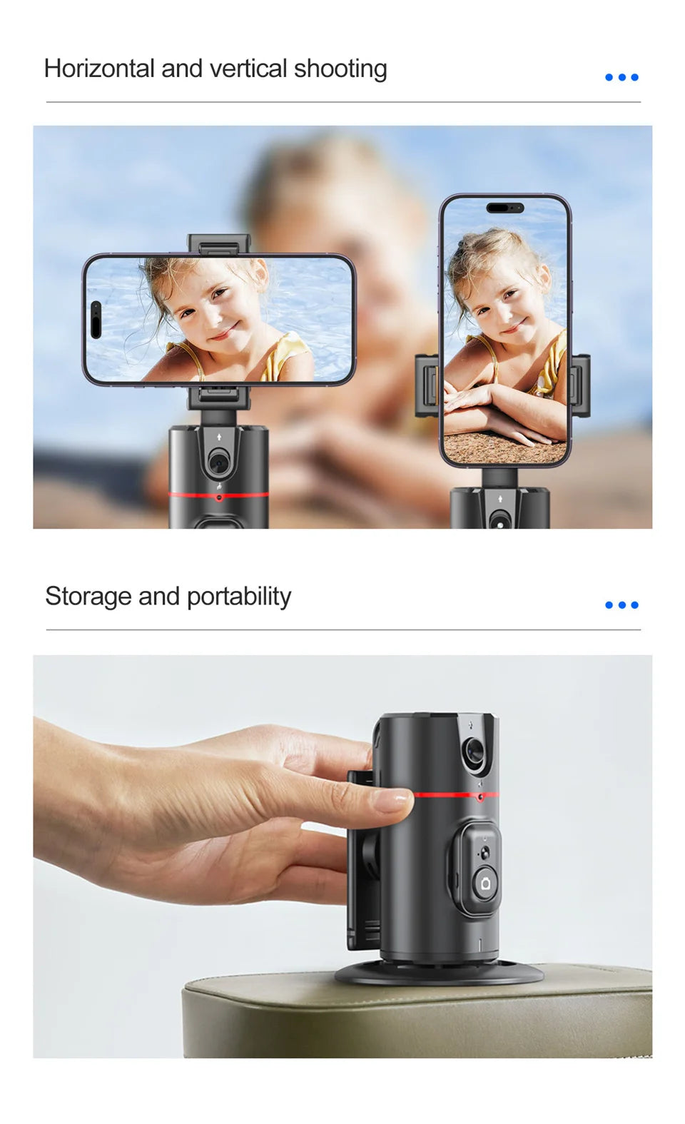 Face Tracking Gimbal tripod 360 Rotation 1.5M selfie stick and Light Stabilizer Selfie Desktop for Tiktok Smartphone