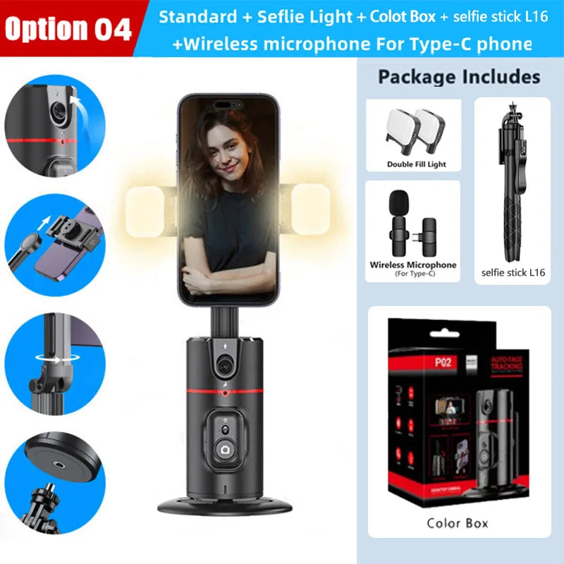 Face Tracking Gimbal tripod 360 Rotation 1.5M selfie stick and Light Stabilizer Selfie Desktop for Tiktok Smartphone