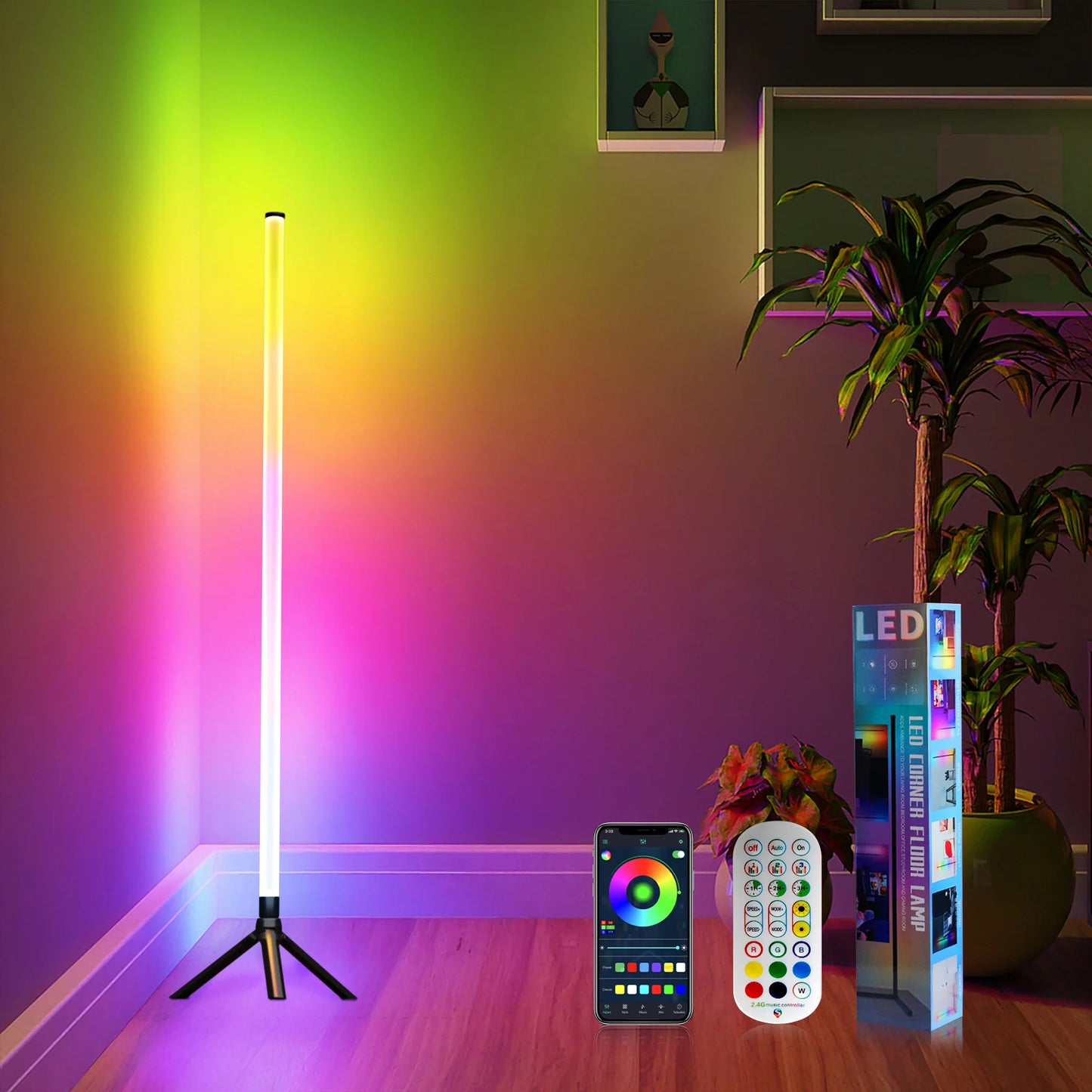 RGB wall floor atmosphere tube with light stand, USB-powered LED video light stick, DJ lighting, dance club and photography ligh