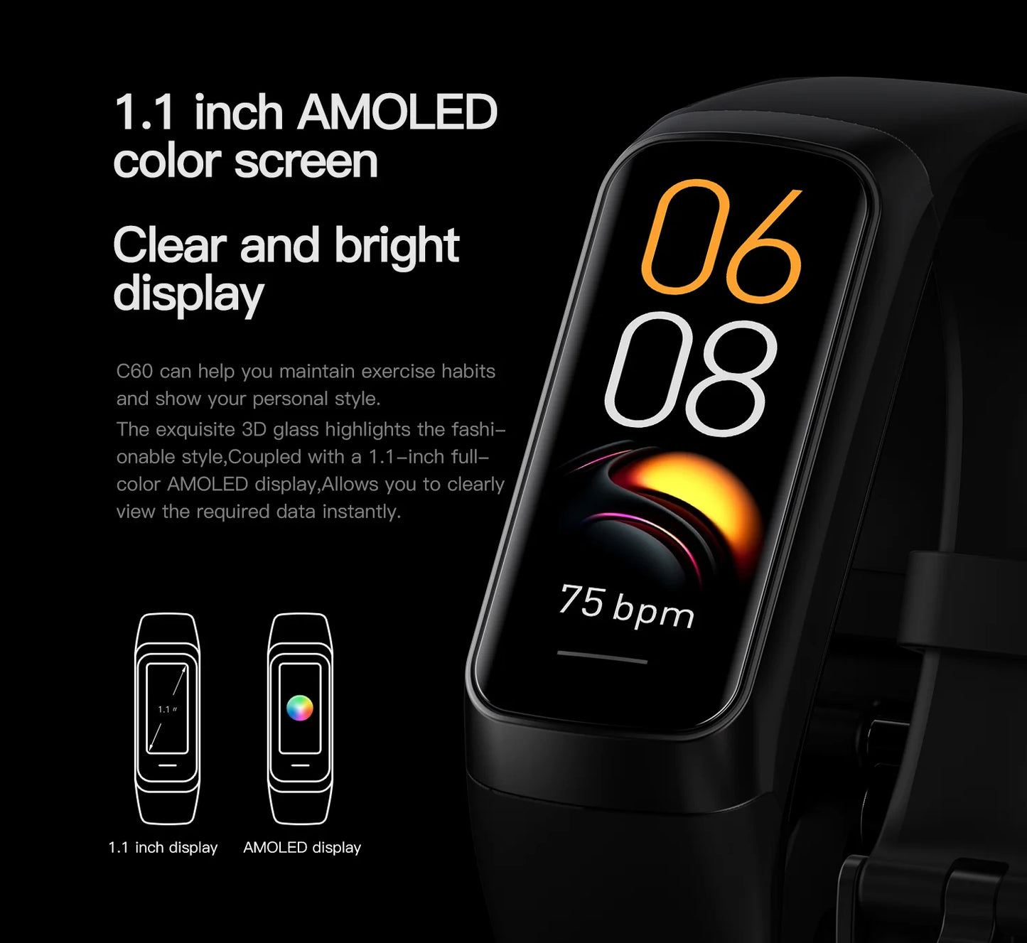 LIGE 1.1 inch Amoled Smart Watch Smartwatch Band Women Heart Rate Monitoring Waterproof men Smart Bracelet Sport Fitness Tracker