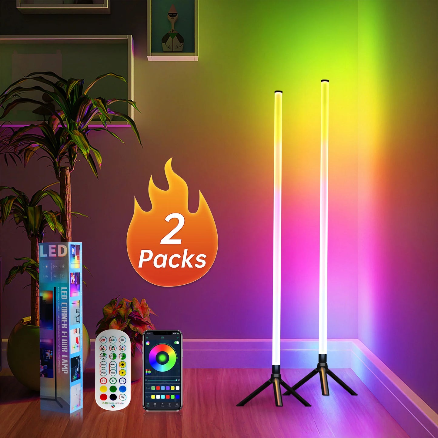 RGB wall floor atmosphere tube with light stand, USB-powered LED video light stick, DJ lighting, dance club and photography ligh