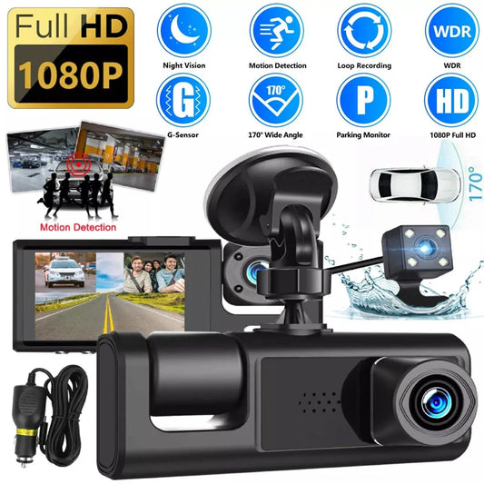 3 Channel Car DVR HD 1080P 3-Lens Inside Vehicle Dash CamThree Way Camera DVRs Recorder Video Registrator Dashcam Camcorder