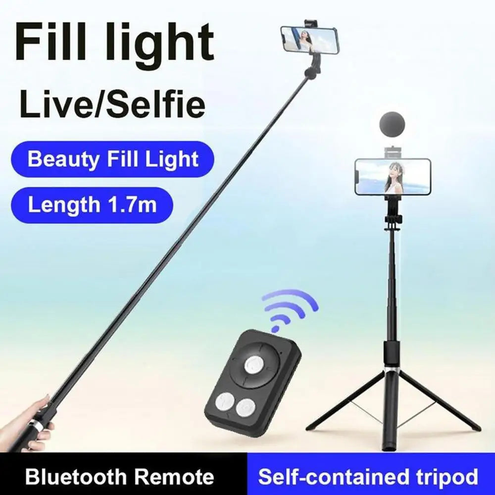 6 In 1 Selfie Stick Tripod With 2 Lights 67Inch Height Wireless Remote Phone Tripod Stick Cell Phone Holder Travel Phone Tripod