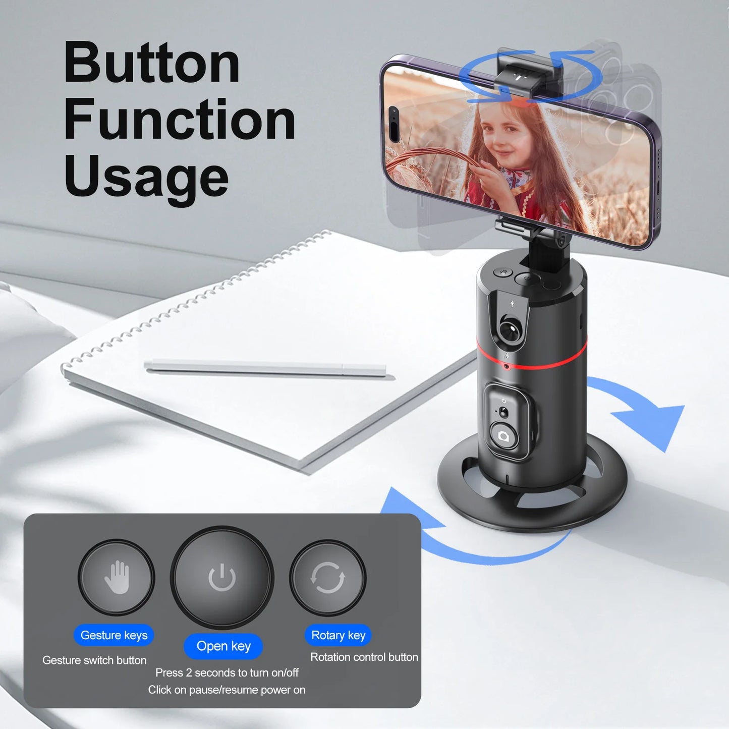 Selfieshow P02 AI Tracking Gimbal – 360° Rotation Automatic Face Tracking Stabilizer with Detachable Phone Clip & Remote
