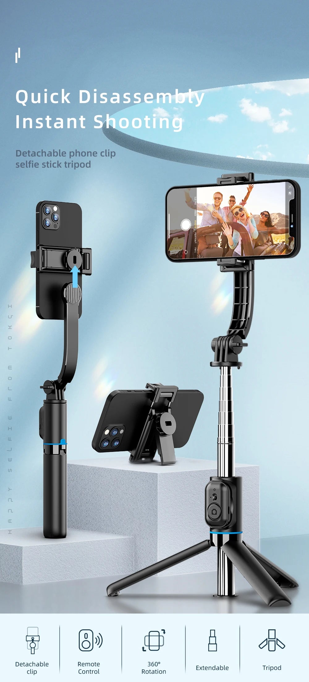 Adjustable Selfie Stick Tripod with LED Fill Light
