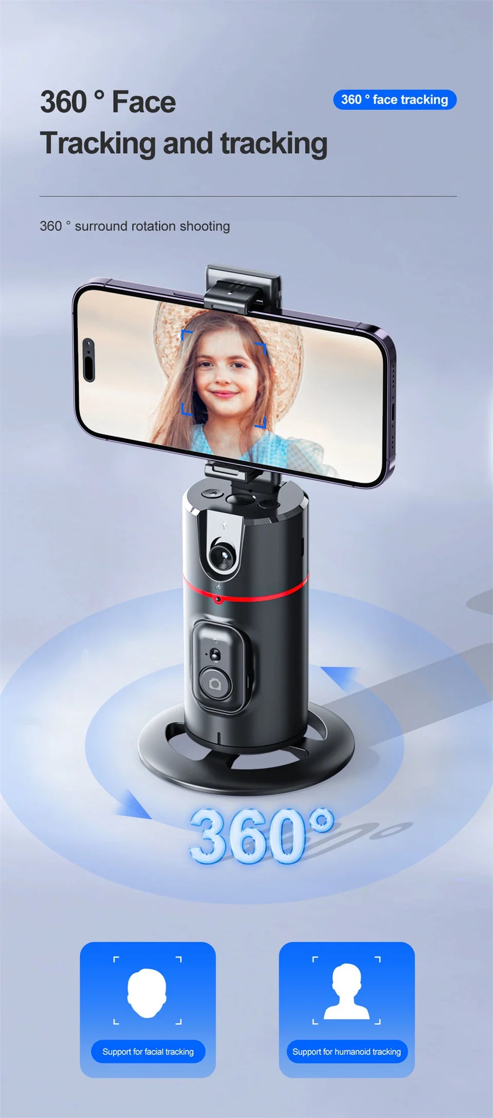 Face Tracking Gimbal tripod 360 Rotation 1.5M selfie stick and Light Stabilizer Selfie Desktop for Tiktok Smartphone