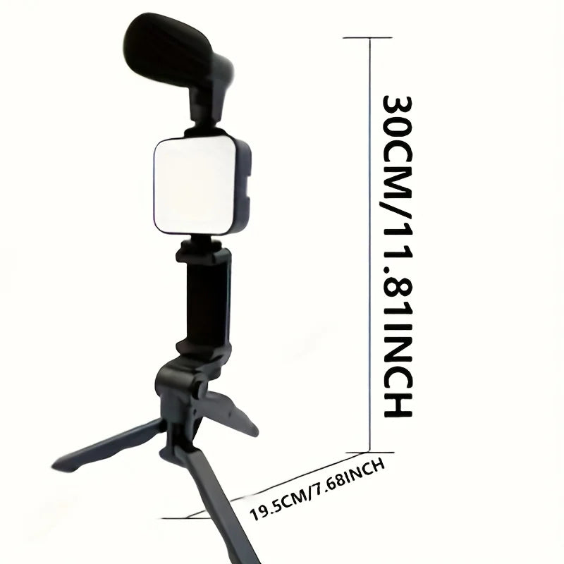 Smartphone Vlogging Kit LED Fill Light Tripod Stand Mini Microphone Set for TikTok Live Stream YouTube Video Recording