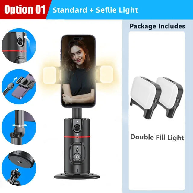 Face Tracking Gimbal tripod 360 Rotation 1.5M selfie stick and Light Stabilizer Selfie Desktop for Tiktok Smartphone